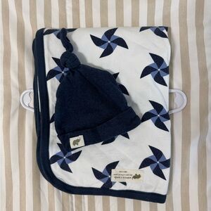 Monica + Andy Navy Baby Hat and Pinwheel Receiving Blanket Set